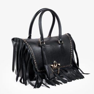Valentino Demilune Rockstud Flap Satchel - Black